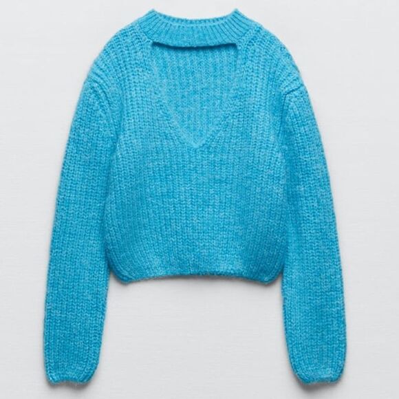 Zara Chocker Knit Blue Sweater New - Picture 7 of 7